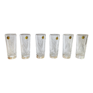 1980s Florence Italy Crystal and Silver Highball Glasses- Set of 6