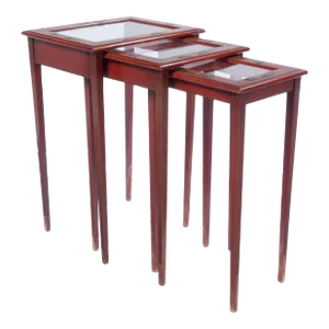 Vintage Asian Style Painted Nesting Tables - Set of 3
