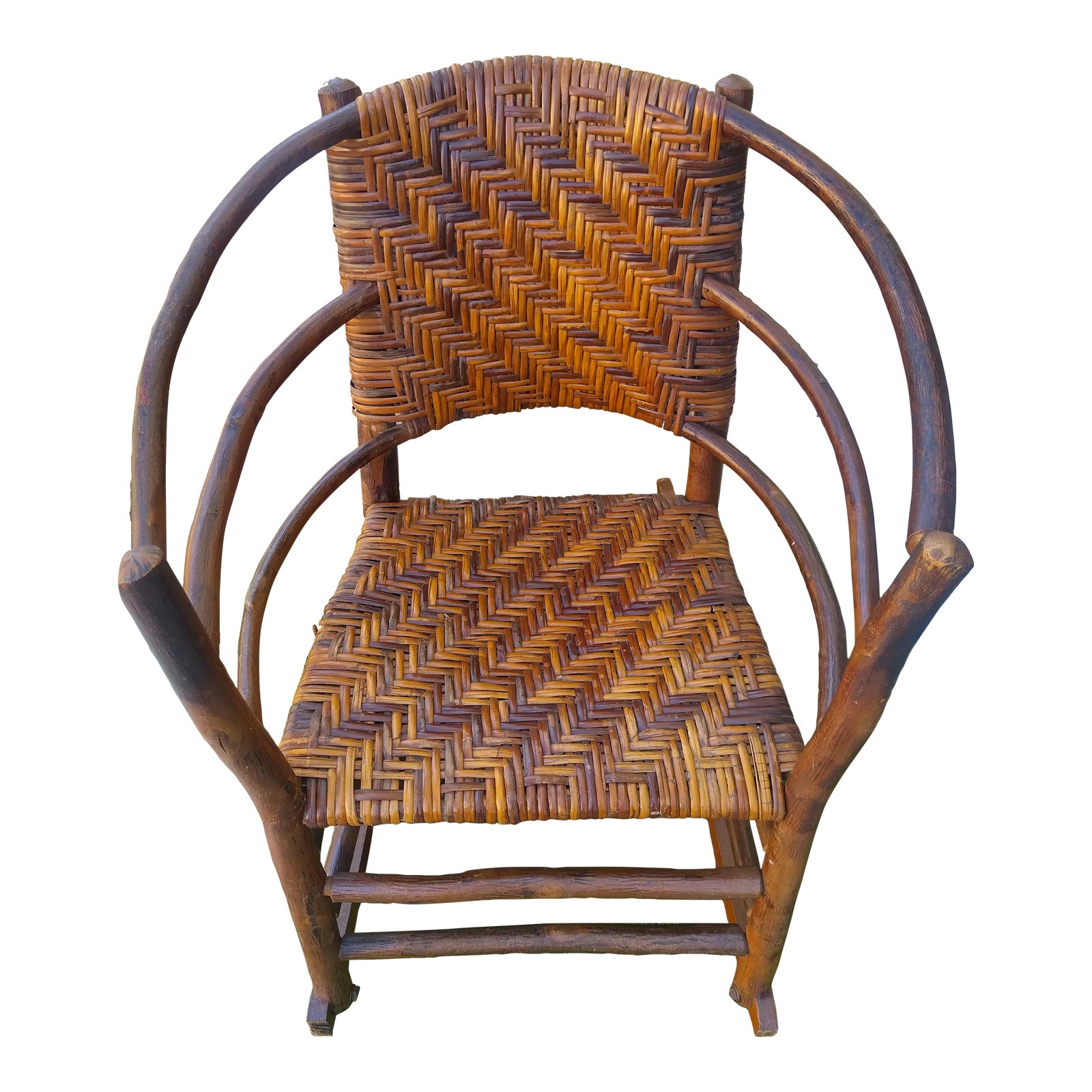 Vintage Adirondack Wicker Bent Wood Rustic Hand Crafted Rocking Chair ...