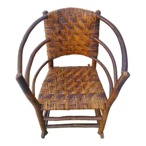 Vintage Adirondack Wicker Bent Wood Rustic Hand Crafted Rocking Chair