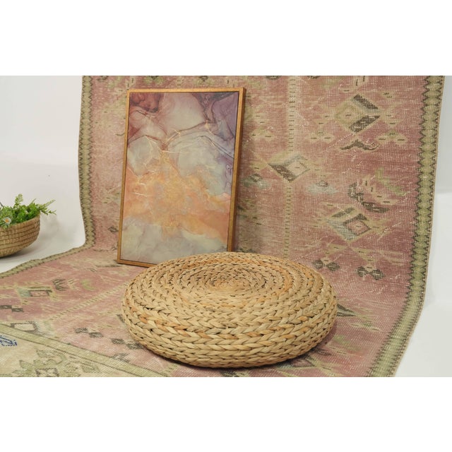 1970s Vintage Turkish Handmade Wool Cotton Pink Area Rug For Sale - Image 12 of 13