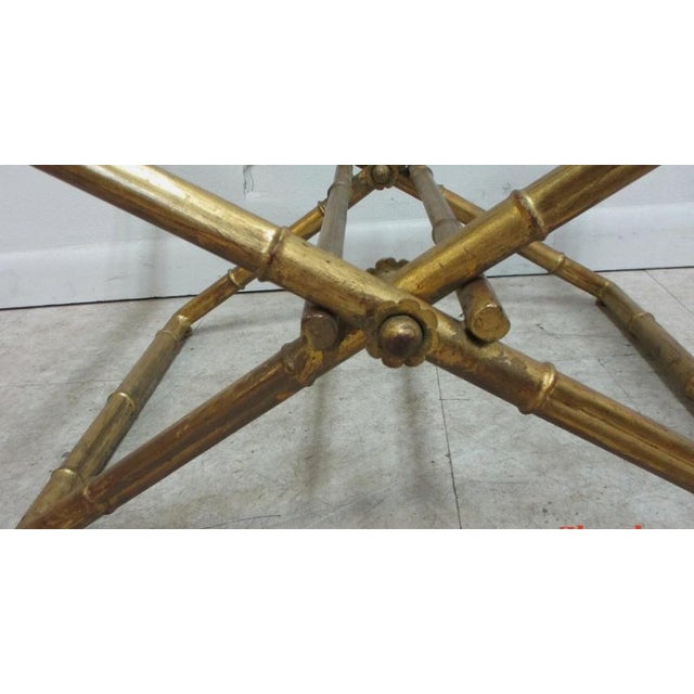 Metal Vintage Gold Gilt Faux Bamboo Campaign X Base End Table Italian Regency B For Sale - Image 7 of 10