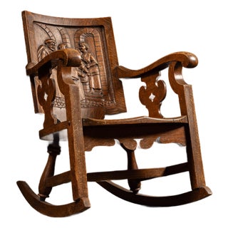 Early 20th Century Carved Oak Rocking Chair For Sale