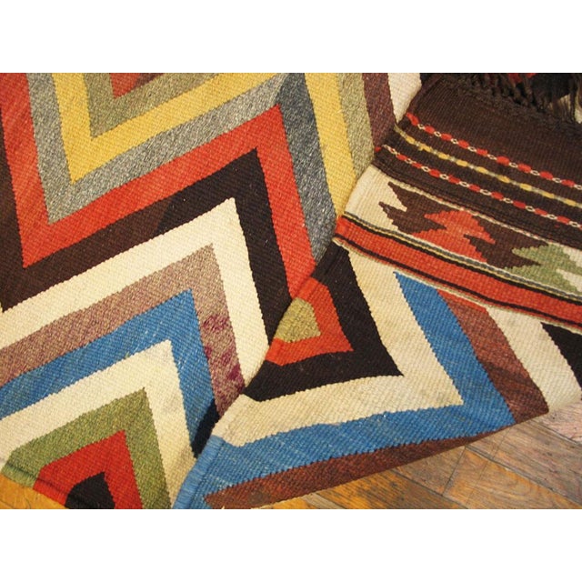 1900s Multicolor Zigzag Kilim Antique Flat Woven Nw Persian Rug 5’x6’2” Carpet For Sale - Image 4 of 4