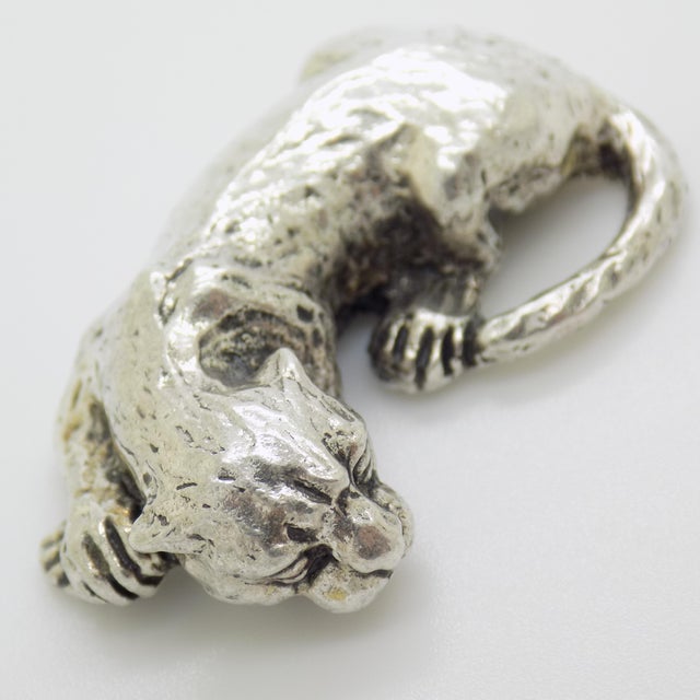 Italian Vintage Italian Handmade Genuine Silver Panther Figurine Animal Rare Miniature For Sale - Image 3 of 10