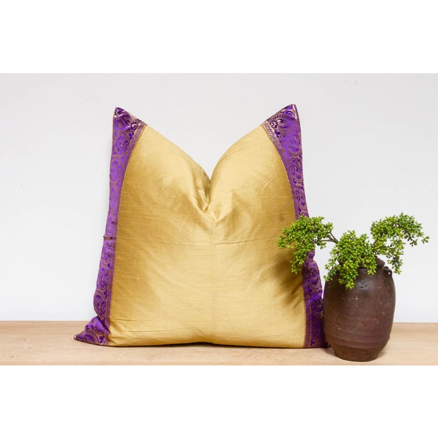 Textile Surya Gold Festive Silk Euro Pillow Cover For Sale - Image 7 of 7