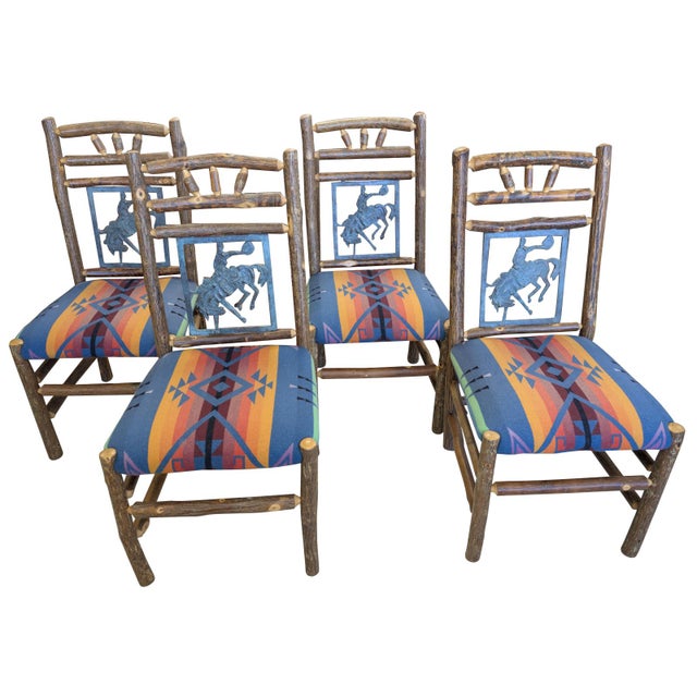 Cabin Vintage Mortensen Designs, Inc “The Rainbow Collection” Hickory & Glass Dining Table W/4 Chairs For Sale - Image 3 of 18