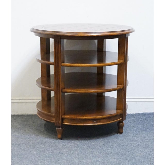 Early 21st Century Stanley Furniture Solid Knotty Pine English Country Revival 28" Round Tiered Accent End Table 534-15-12 For Sale - Image 5 of 9