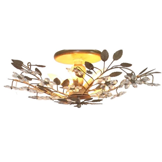 1990s Large Crystal Floral Vine Ceiling Light Fixture | 5 Lights For Sale - Image 5 of 5