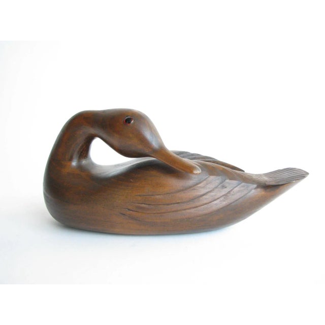 1980s Collection of Hand-Carved Solid Walnut Ducks by Wallace Palubinski - Set of 3 For Sale - Image 9 of 13