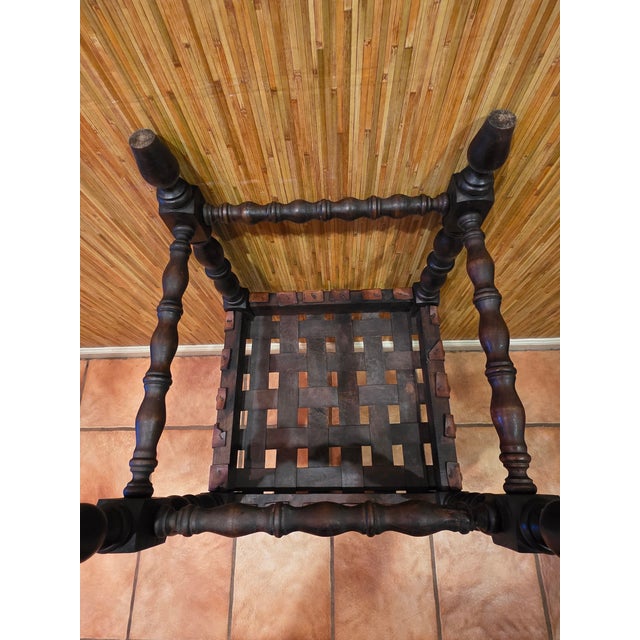Mid 20th Century Spanish Set of Six Interlaced Leather Wooden Chairs For Sale - Image 9 of 12