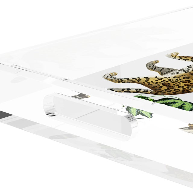 Plastic Leopard Seeing Double White Acrylic Rectangle Decorative Tray, Medium For Sale - Image 7 of 9