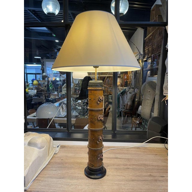 Industrial Arts and Crafts Living Room Lamp in Wallpaper Roll with Lampshade, France, 1900s For Sale - Image 3 of 16