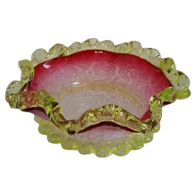 Gold Victorian Frosted Cranberry Glass Preserve Bowl, 1880 For Sale - Image 8 of 8