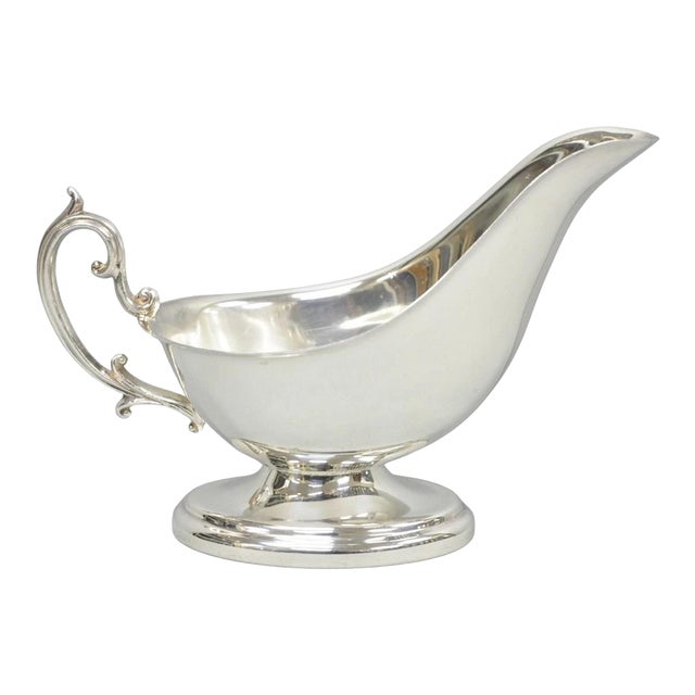 Vintage English Regency Style Silver Plated Gravy Sauce Boat With Handle For Sale