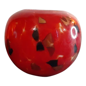 1990s Red Confetti Art Glass Rose Bowl