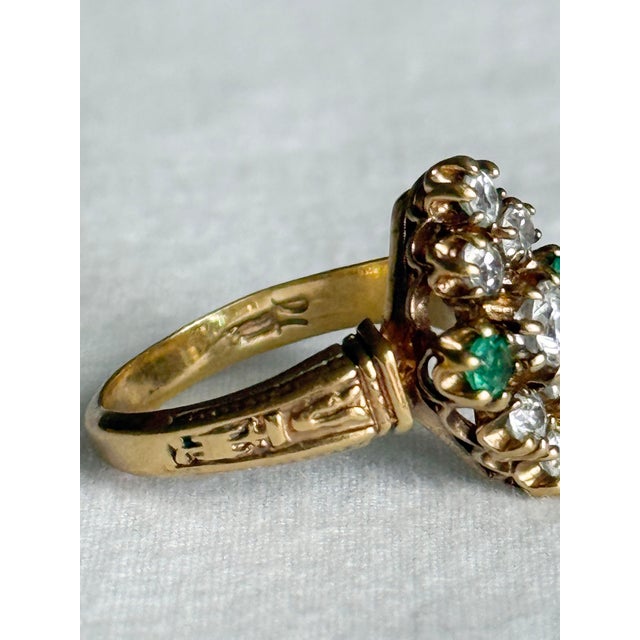 Mid 20th Century Vintage Victorian Revival 925 Sterling Silver Gold Vermeil Green Gemstone Marquise Cluster Ring, Size 7.5 For Sale - Image 5 of 8