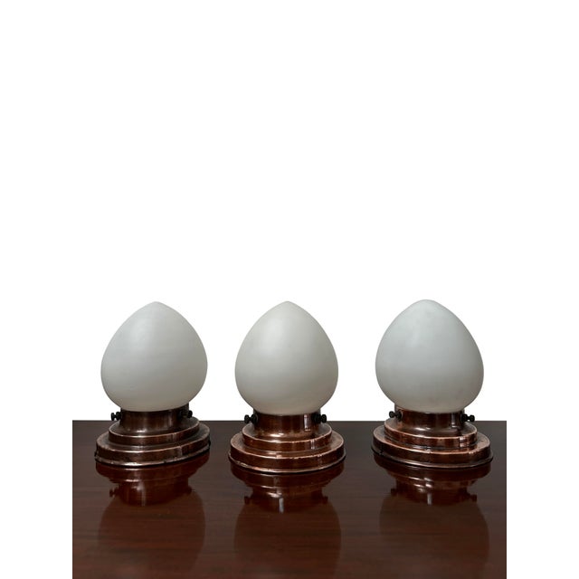Metal Vintage Bauhaus 349 Opaline and Copper Flush Mounts by Körting & Mathiesen for Kandem Leuchten, 1920s, Set of 3 For Sale - Image 7 of 7