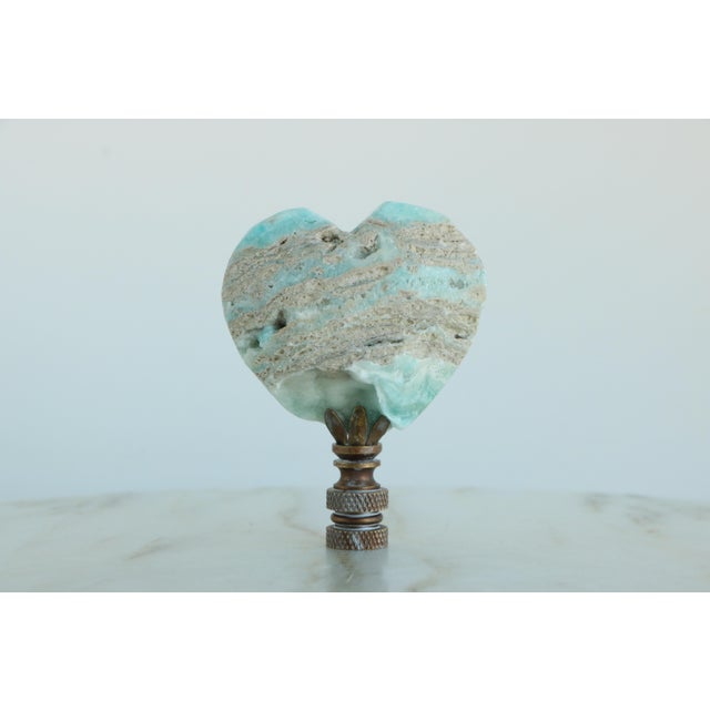 Metal Amazonite Heart Lamp Finial on Limed Bronze Hardware For Sale - Image 7 of 10