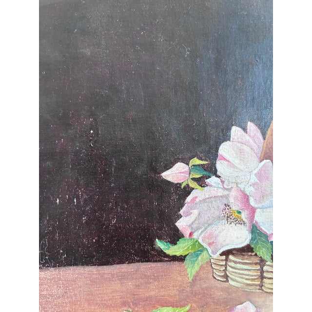 Rustic European Vintage Original Flower Oil Painting, Floral Still Life Art For Sale - Image 3 of 13