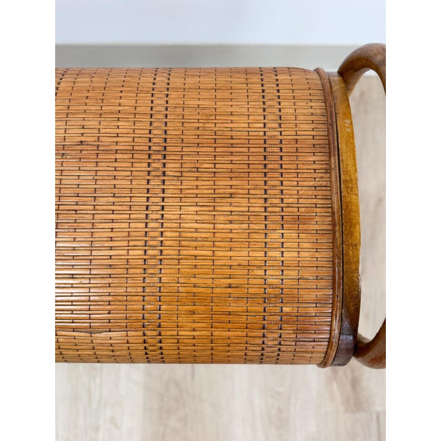 French Style Bentwood Rattan Woven Bench Vintage MCM 1960s Accent Boho Design For Sale - Image 10 of 11