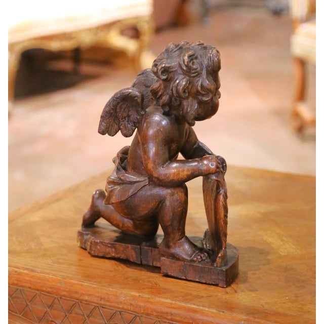 Late 19th Century 18th Century French Carved Oak Winged Putto With Fleur-De-Lys Heraldic Shield For Sale - Image 5 of 10