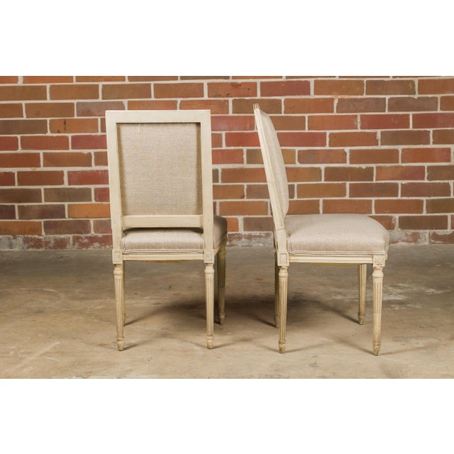 Wood Pair of French Louis XVI Style 1920s Painted Side Chairs with Fluted Legs For Sale - Image 7 of 12