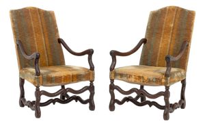 Louis XIII Walnut and Velvet Upholstery Fauteuils, 17th Century, Pair