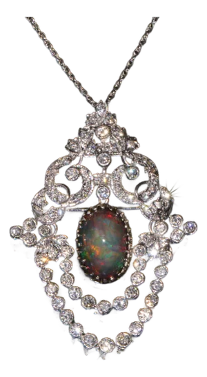 Certified Natural 9.62cts vs F Diamond Black Opal 18k Solid Gold Pendant Brooch