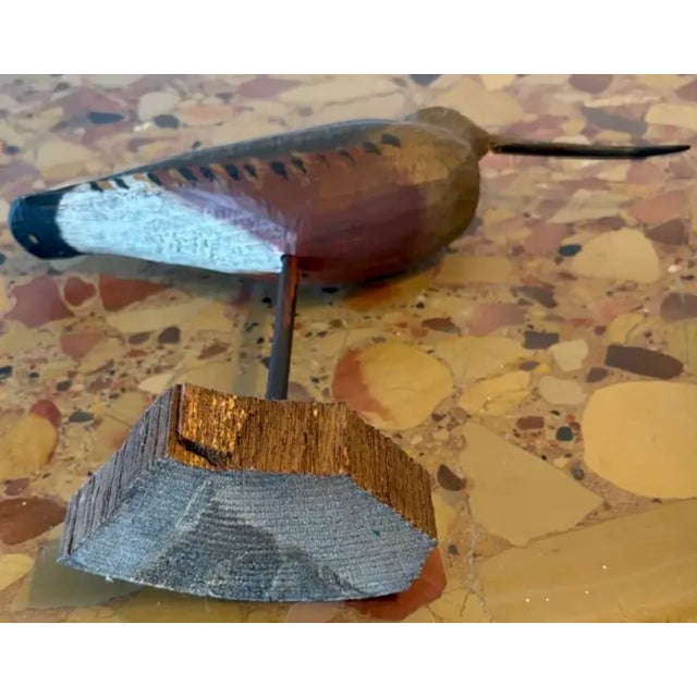 Wood Vintage Hand Carved and Painted Wooden Shorebird, Folk Art For Sale - Image 7 of 9