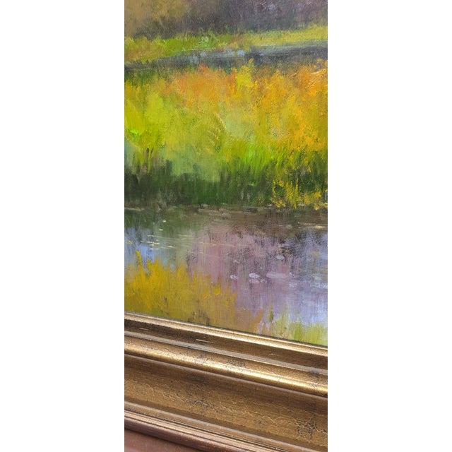 Wood Fine Beautiful Oil Painting Landscape Signed For Sale - Image 7 of 12