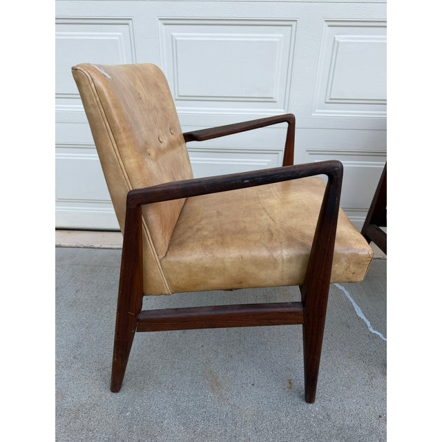 Jens Risom Design Walnut Armchairs - Jens Risom Design - Original Naugahyde, Labeled, 1960s For Sale - Image 4 of 15