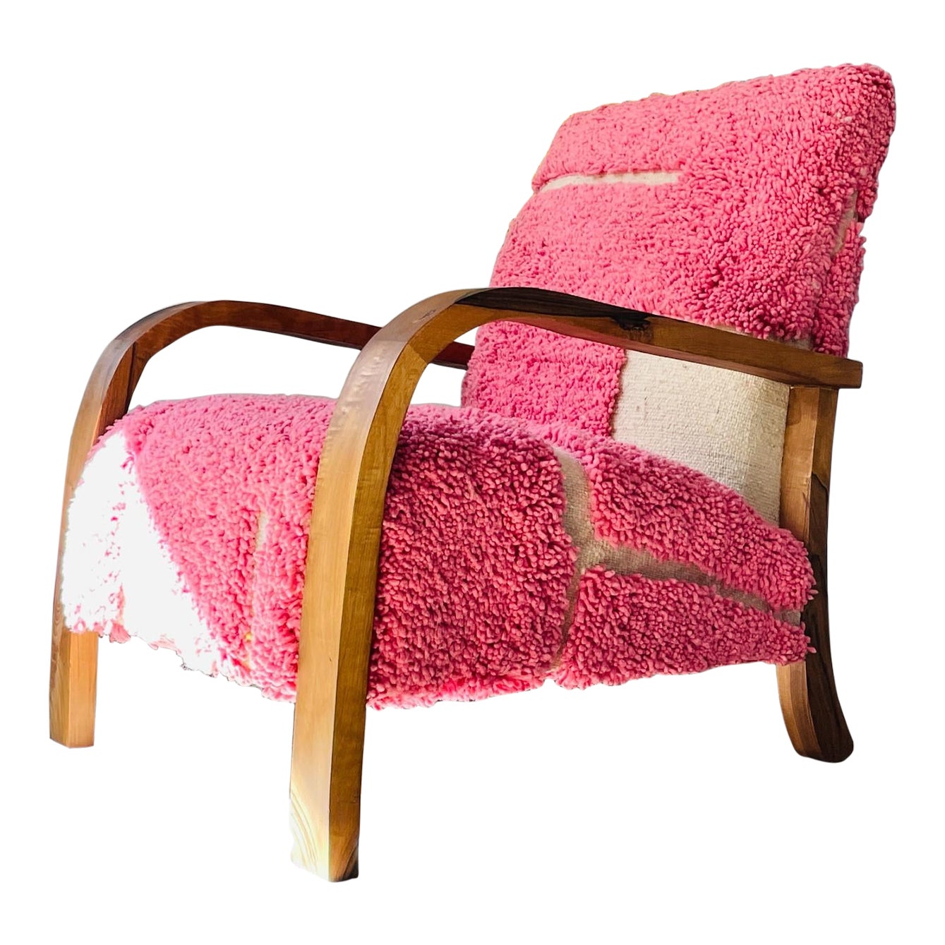 Walnut Chair Cushioned With a Pink Handmade Wool Rug | Chairish