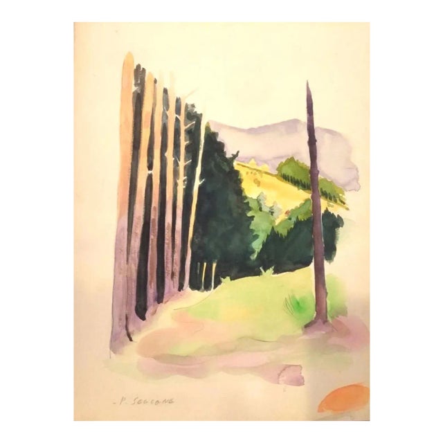 Into the French Woods - Original Watercolor on Paper by Pierre Segogne - 1930s 1930 For Sale