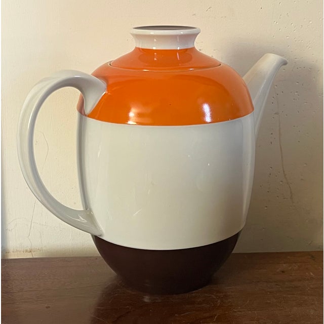 Eschenbach Bavaria Mid-Century Modern Porcelain Teapot or Coffee Pot With Brown and Orange Stripes For Sale - Image 11 of 16