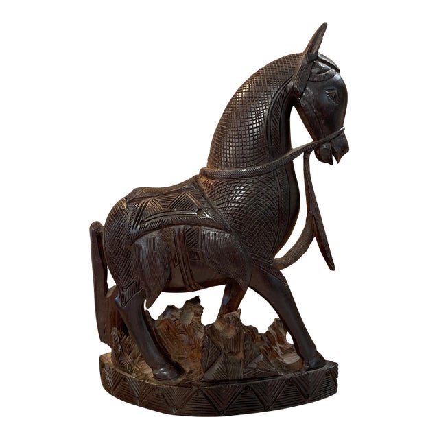 Mid 19th Century Hand Carved Wooden Horse With Intricate Detail For Sale