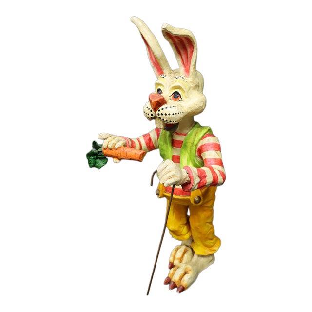 1950s Hand-Painted Folk Art Rabbit Figure With Carrot For Sale