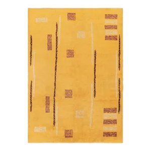Vintage Turkish Distressed Rug in Gold With Geometric Patterns, From Rug & Kilim