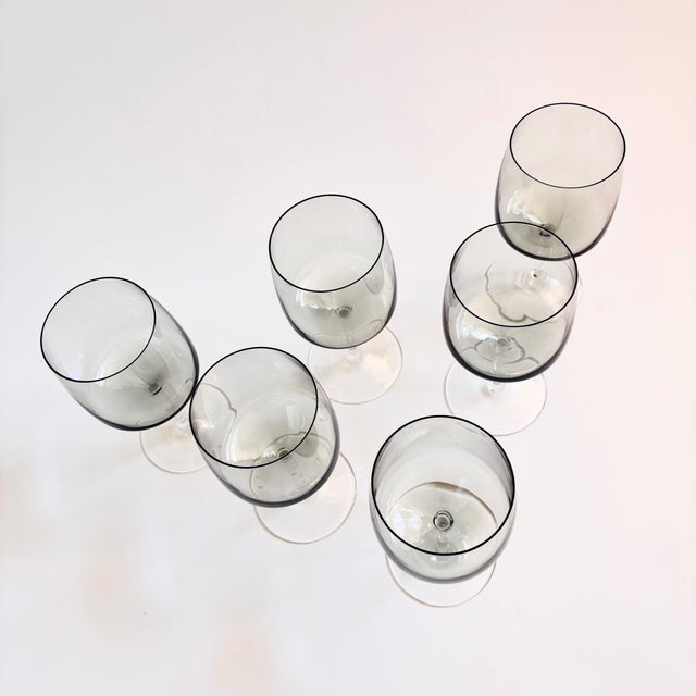 Mid Century "Cora" Smoke Glass Wine Glasses by Peill & Putzler, Germany - 11 Ounces - Set of 6 For Sale In San Francisco - Image 6 of 7