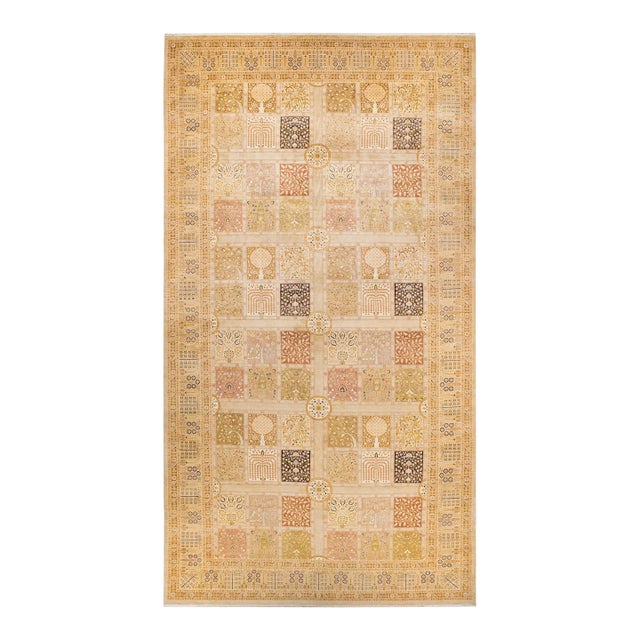 Mogul, One-of-a-Kind Hand-Knotted Runner Rug - Ivory, 9' 2" x 17' 5" For Sale