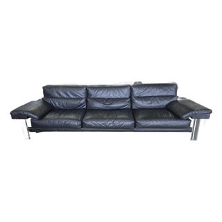 Saporiti Italia Black Leather Sofa by Giovanni Offredi For Sale
