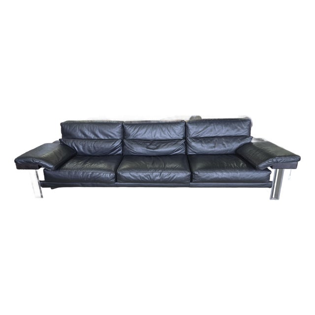 Saporiti Italia Black Leather Sofa by Giovanni Offredi For Sale