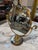 Wood Vintage Brass Vanity Mirror With Etched Glass Base and Wood Trim For Sale - Image 7 of 10
