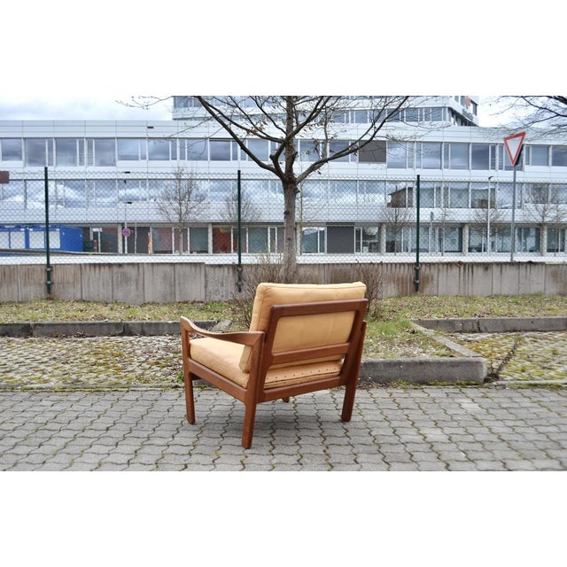 Ocher Leather & Teak Easy Armchair by Niels Eilersen for Illum Wikkelsø, 1960s For Sale - Image 16 of 18