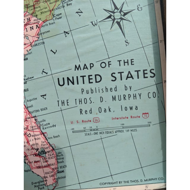 Late 20th Century Vintage Map of the United States Framed For Sale - Image 5 of 9