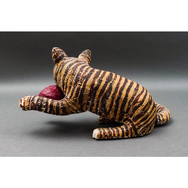 Mid 20th Century Saturnino Portuound (Pucho) Odio, Cat With Ball Wood Sculpture For Sale - Image 4 of 8