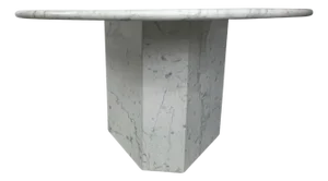 Early 20th Century White Carrara Marble Round Table with 3-Sided Polygon Base
