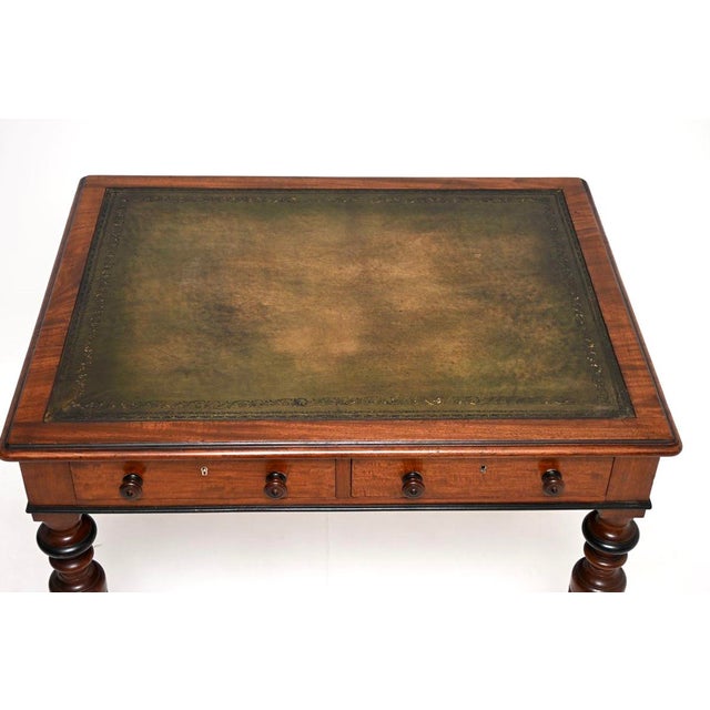 Wood Antique Victorian Leather Top Writing Table, 1880s For Sale - Image 7 of 11