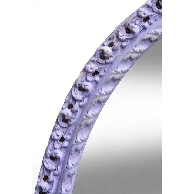Large Mid 20th Century Oval Reticulated Purple Mirror For Sale - Image 4 of 7
