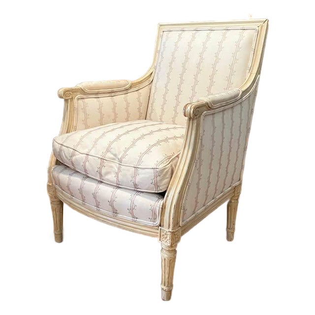 Early 20th Century Louis XVI Style Bergere Chair Floral Upholstery- Petite Sized For Sale